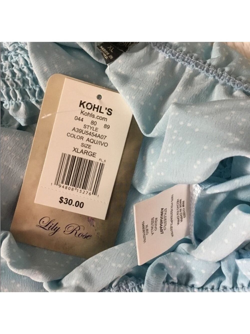 Lily Rose by Kohl’s Aqua Polka Dot Ruffle Smocked Tank Top XL - Picture 7 of 11